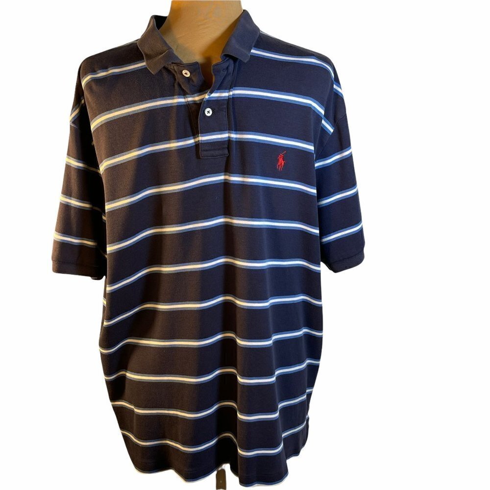 Polo by Ralph Lauren Polo Shirt Blue Yellow XL Extra Large Men's Short Sleeve